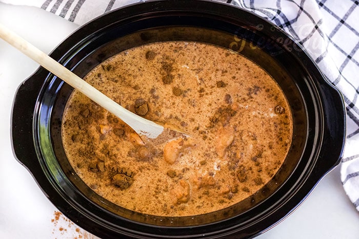 ingredients in the crock pot. This Pumpkin Hot Chocolate recipe is the perfect addition to a cool autumn evening. Easy to make! just dump all the ingredients into a crock pot!
