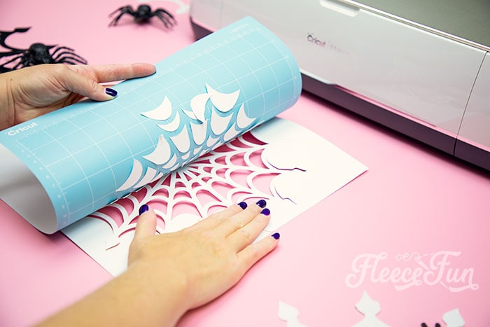 Peeling it off the mat. These Spider Web doilies Free SVG files are the perfect finishing touch to you Halloween decor!  The free SVG includes 3 designs for decorating spookiness!