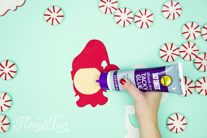 Assembling the felt Santa ornament with fleecefun's free template and tutorial.