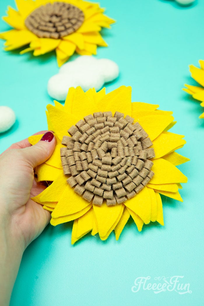completed the Sunflower DIY! Free felt sunflower tutorial and SVG from fleecefun