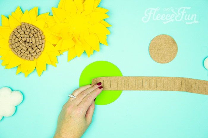 Creating the sunflower seed center for DIY project on fleecefun