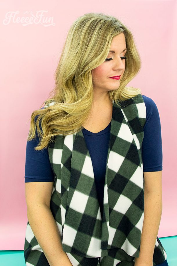 Women's fleece vest pattern perfect for sewing or no-sew projects from fleecefun.