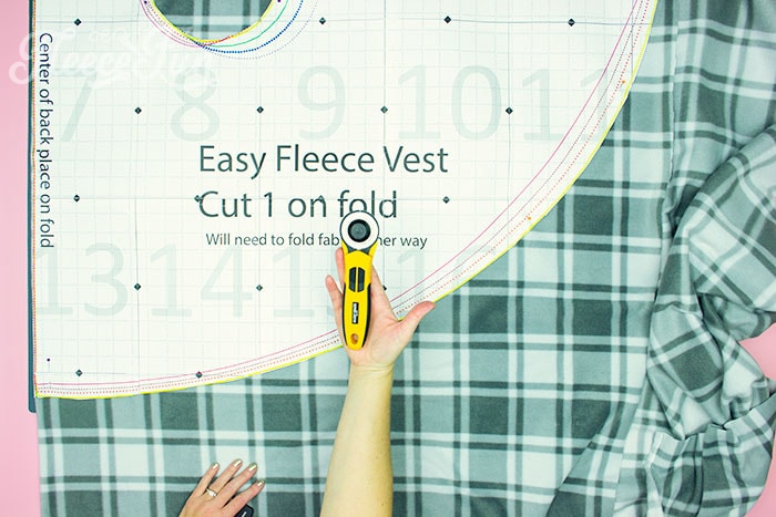 Step-by-step cutting guide for the women's fleece vest pattern from fleecefun.