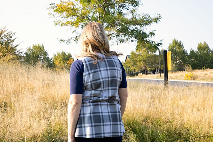 DIY fleece vest for women made with fleecefun's free pattern.