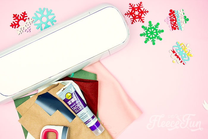 Cut felt pieces for handmade reindeer ornament, fleecefun free template and tutorial