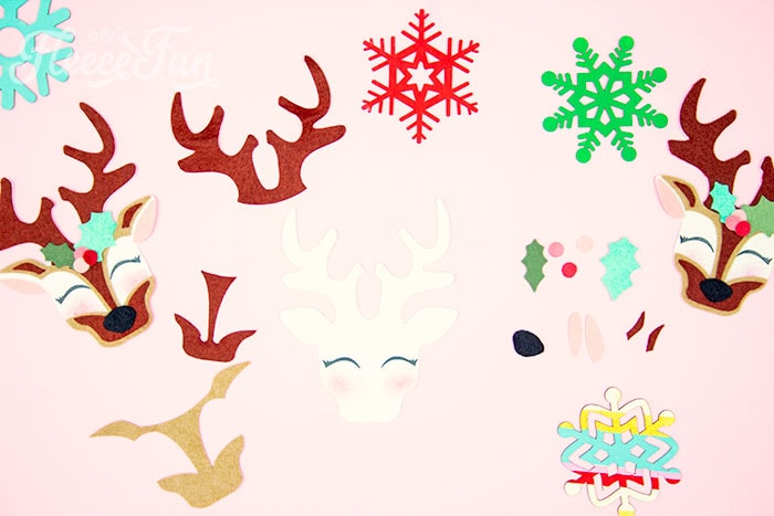 Assemble and glue your felt reindeer ornament with fleecefun free template and tutorial