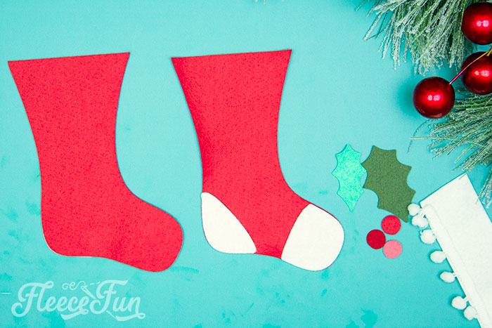 stocking flipped to glue together. Step-by-step no-sew felt stocking body from fleecefun free template