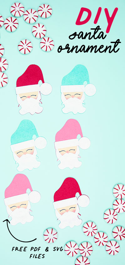 With a Free Ornament Template you can make this adorable felt Santa! This homemade ornament is no sew and makes for a wonderful gift. #ornamentsdiychristmas #ornamentscricut #ornamentsdiy #handmadeornaments #handmadeornamentseasydiy
