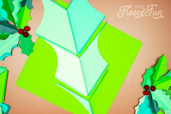 How to glue the pieces of your giant holly leaves with fleecefun's free pattern.