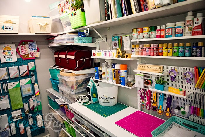 Craft Closet Organization is possible! See how I took my chaos to order and you can too! Step by step guide with before and after photos. Learn the five steps to designing the craft closet of your dreams.
