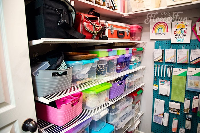 Craft Closet Organization is possible! See how I took my chaos to order and you can too! Step by step guide with before and after photos. Learn the five steps to designing the craft closet of your dreams.