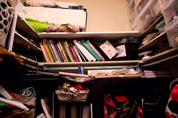 Messy closet. Craft Closet Organization is possible! See how I took my chaos to order and you can too! Step by step guide with before and after photos. Learn the five steps to designing the craft closet of your dreams.