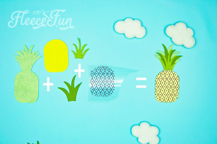 how the pineapple comes together. This DIY Pineapple décor is easy to make and has many possibilities! Use the free files to make anything from a cute shirt using HTV to a pillow using fabric.  There is something magical about pineapples.  They brings feeling of warmth, vacation and fun!