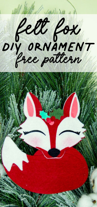 This adorable Felt Fox Ornament DIY (Free Pattern) is a fun addition to your Christmas tree Ornaments!  Curled up in it's tail with a bit of holly on it's head this fox is the embodiment of merriment.  Use for tree decorations or as a fun addition to a wrapped gift.  Also makes a wonderful hostess gift or prize at a holiday party. Perfect handmade ornament to make.