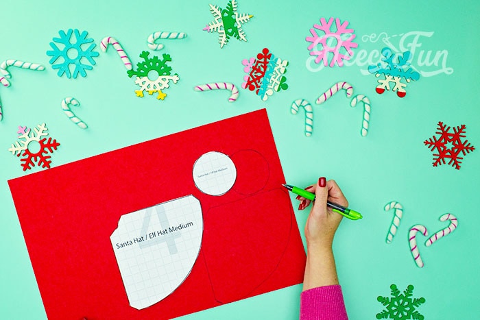 Preparing the felt pieces for the mini Santa hat with fleecefun's free pattern