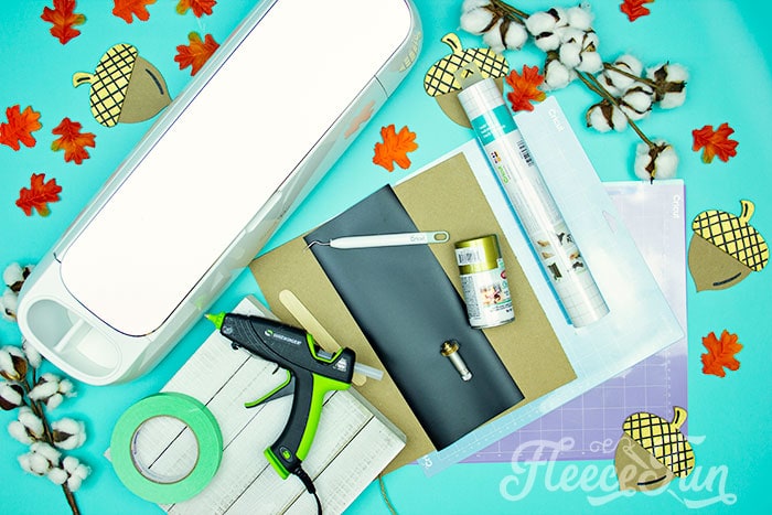 All materials for Easy acorn craft tutorial with free template from FleeceFun