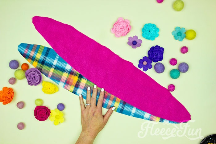 Sewing the fleece headband ear warmer following fleecefun's free tutorial.