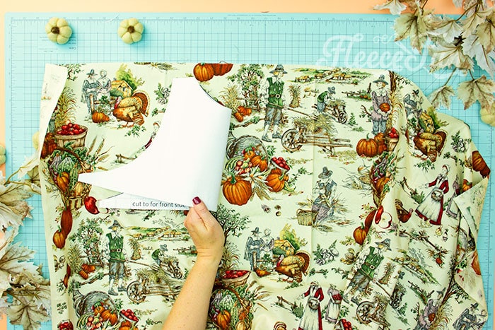 Cut down the bodice to the dotted line.. Thanksgiving apron pattern and tutorial free PDF from FleeceFun