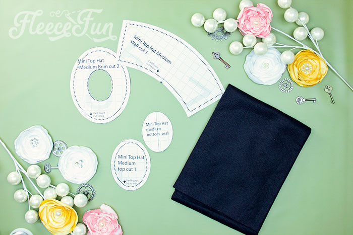 Image of cutting out the free mini top hat pattern pieces from fleecefun tutorial