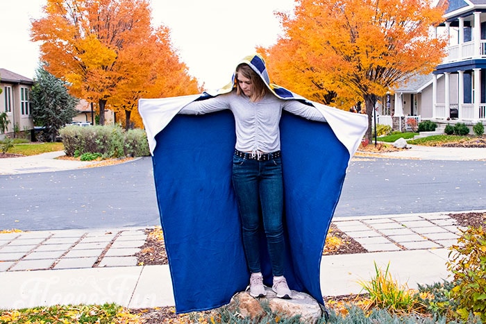 Learn how to make a Hooded Blanket with this free pattern that comes in sizes child and adult. This warm fleece blanket DIY is easy!