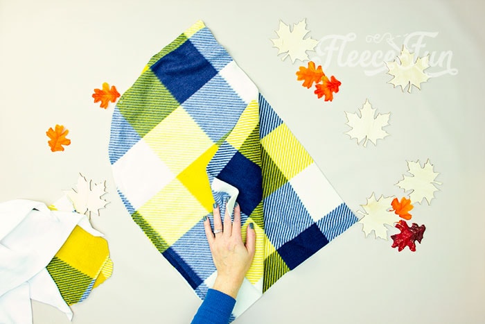 Stitching the hood for the fleece blanket with FleeceFun instructions.