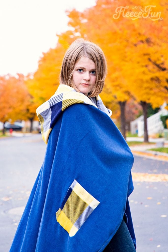 Learn how to make a Hooded Blanket with this free pattern that comes in sizes child and adult. This warm fleece blanket DIY is easy!