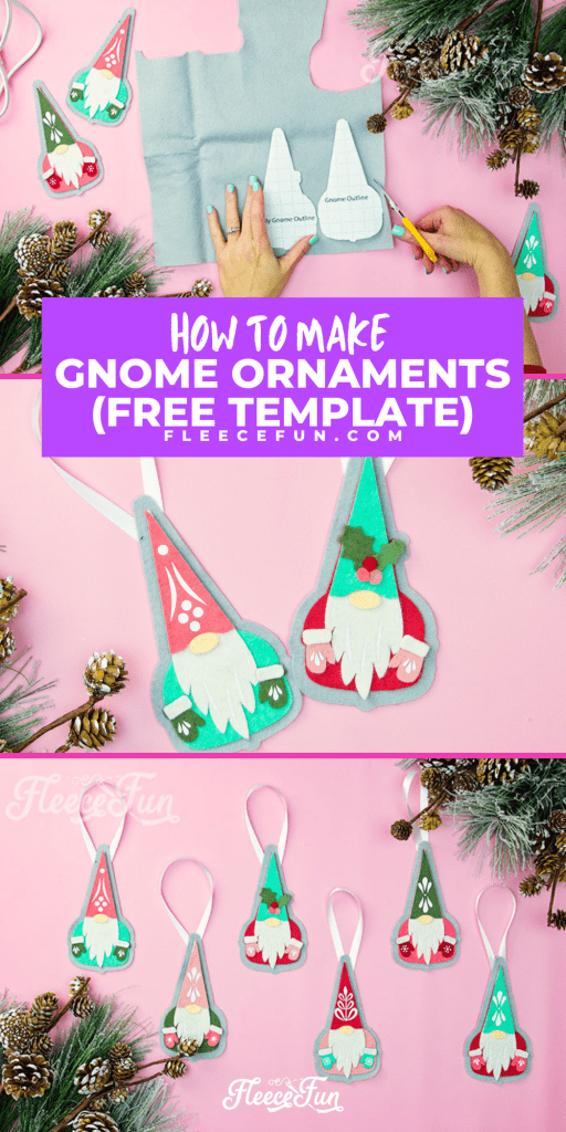 Learn how to DIY Gnome Ornament with this free template or pattern.  This cute collection of Gnomes is made from felt and is the perfect quirky addition to your Christmas tree.  This pattern come with some variations so each  gnome can have his own personality. 