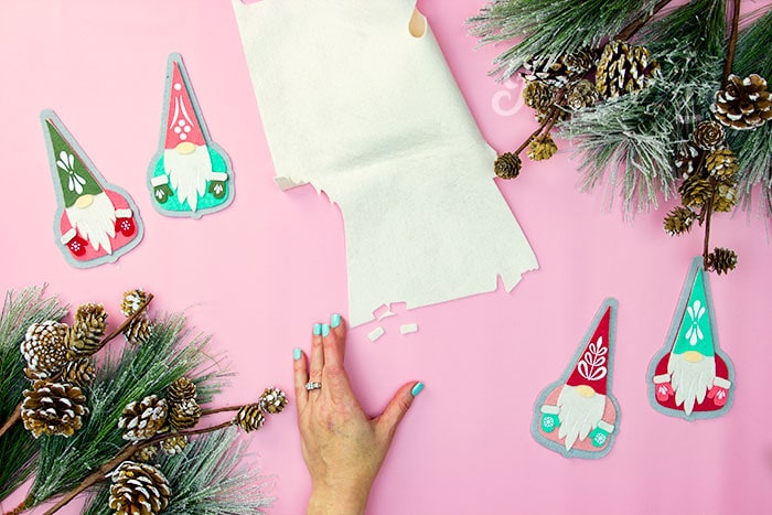 Fleecefun DIY gnome ornament pieces cut from the free template.
