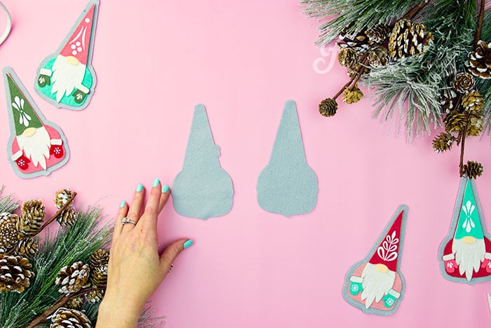 Free pattern from fleecefun used to cut out the pieces for the DIY gnome ornament.