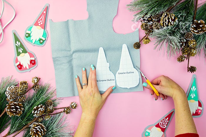 Fleecefun DIY gnome ornament pieces cut from the free template.