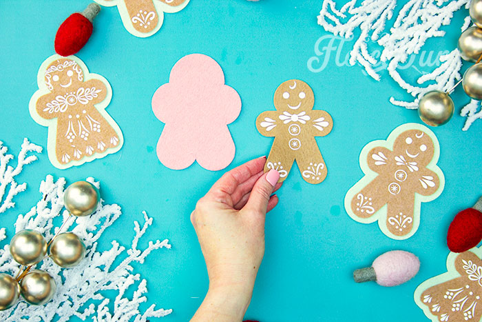 Assembling Felt Gingerbread Man using fleecefun free template and step-by-step tutorial.