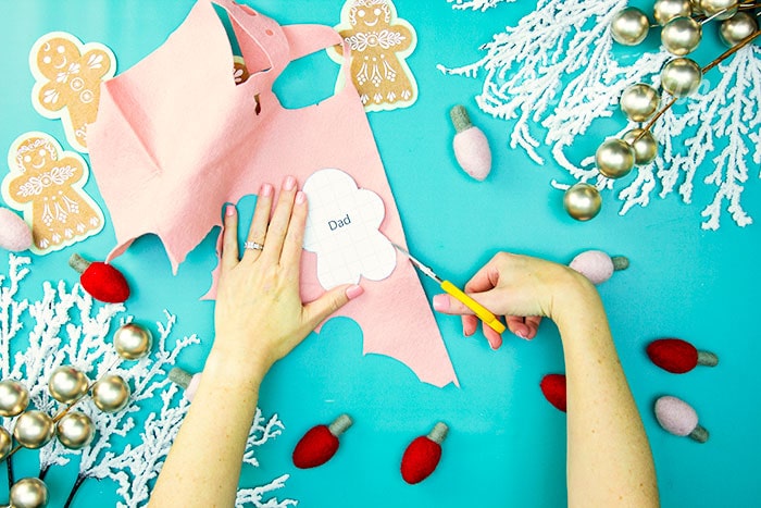 Free fleecefun template used to cut out Felt Gingerbread Boy ornament pieces.
