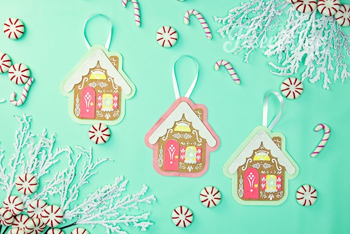 Gingerbread House Ornaments DIY (free felt Christmas ornament pattern)