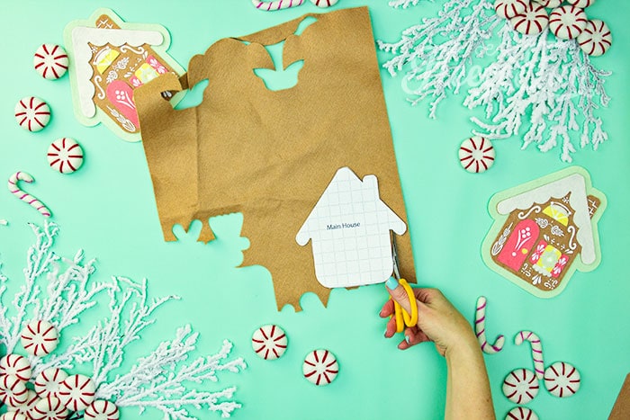 Preparing the felt gingerbread house pieces using fleecefun's free pattern and template