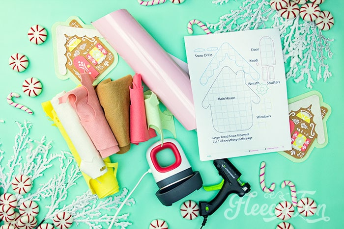 Step-by-step guide to assembling a gingerbread house ornament with fleecefun free template