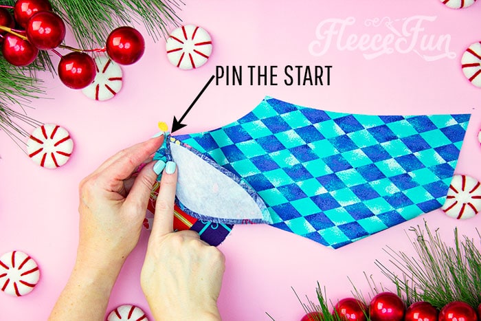 Free patchwork Christmas stocking pattern from fleecefun, ready for assembly
