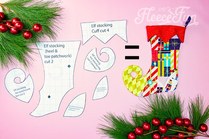 Begin your Christmas stocking project by assembling the free pattern from fleecefun