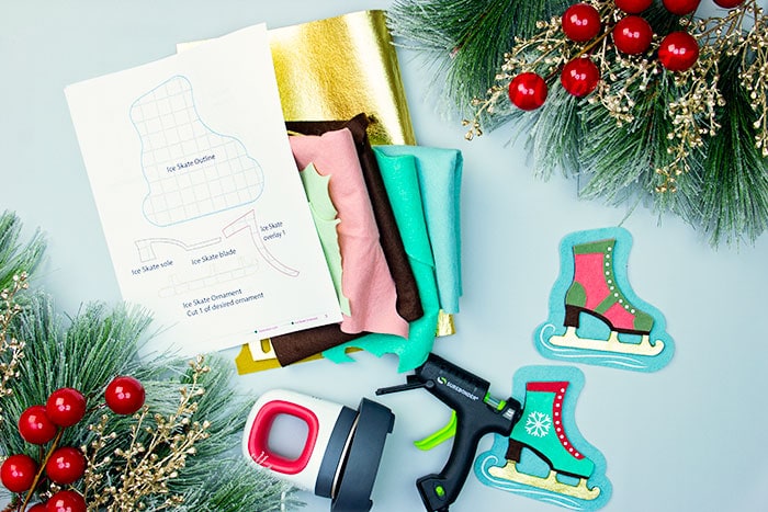 Handmade ice skate ornament using fleecefun's free pattern