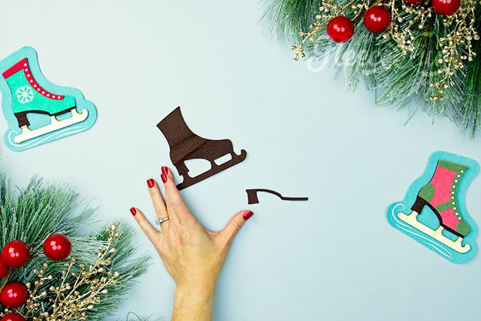 Preparing the ice skate ornament template with fleecefun's free pattern