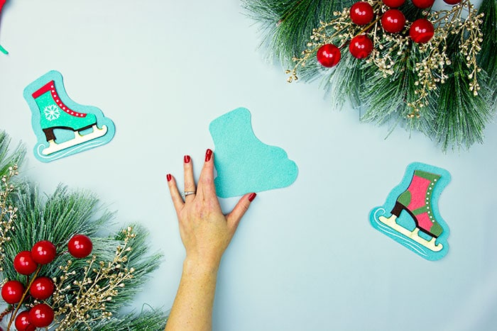 Preparing the ice skate ornament template with fleecefun's free pattern