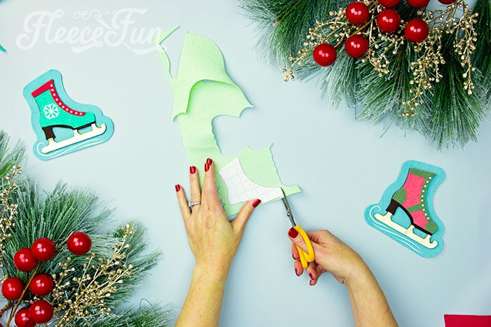 Preparing the ice skate ornament template with fleecefun's free pattern