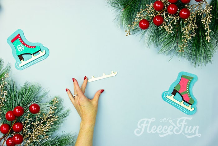 Preparing the ice skate ornament template with fleecefun's free pattern