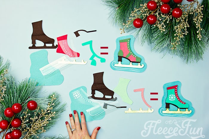 Cutting out the free ice skate ornament template from fleecefun's tutorial