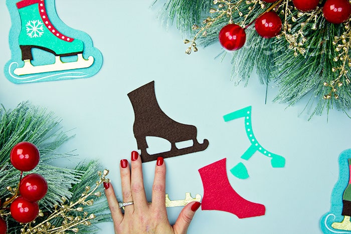 Assembling the handmade ice skate ornament with fleecefun's free template