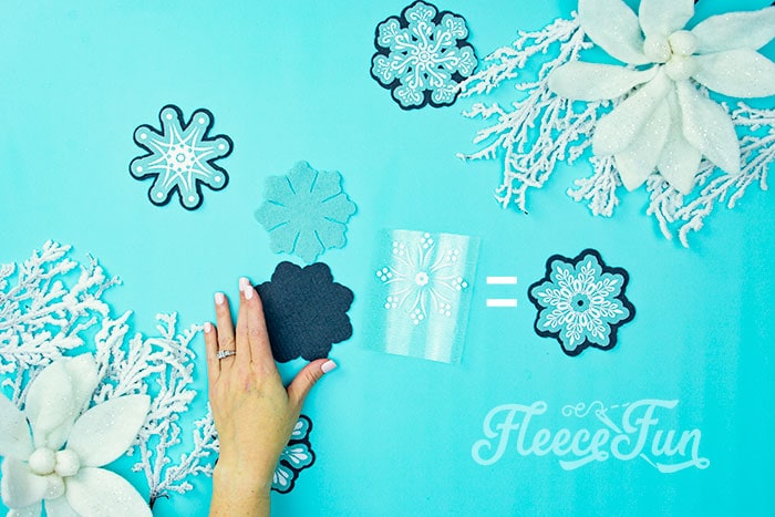Adding HTV design to fleecefun’s handmade snowflake ornament