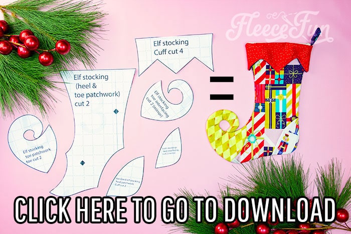 Learn How to Make a Christmas stocking with this free pattern and step by step instructions!  This adorable stocking can be made 4 different ways.  There is the classic style, the patchwork classic style and a curly toes stocking and a patchwork curly toed stocking.  This is a Christmas stocking with a lining.  to make The free pdf pattern of the holiday stocking comes in two sizes a 17" and a 12". 
