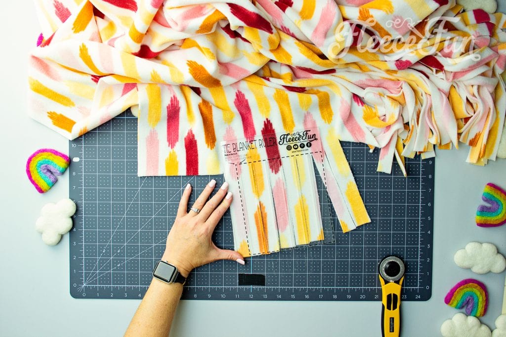 This fleecefun tutorial shows how to use the template for perfect fleece tie cuts