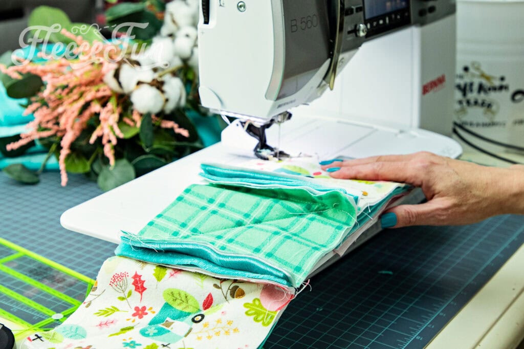 How to sew the rag quilt blocks into rows.