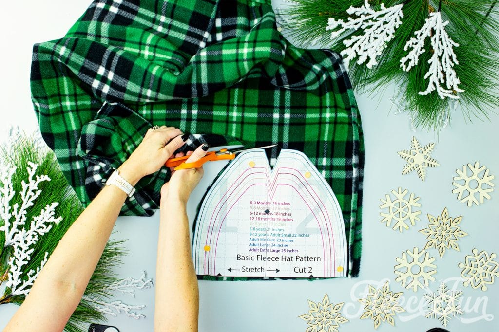 Fleece Fun's guide to cutting out the free fleece hat pattern pieces.