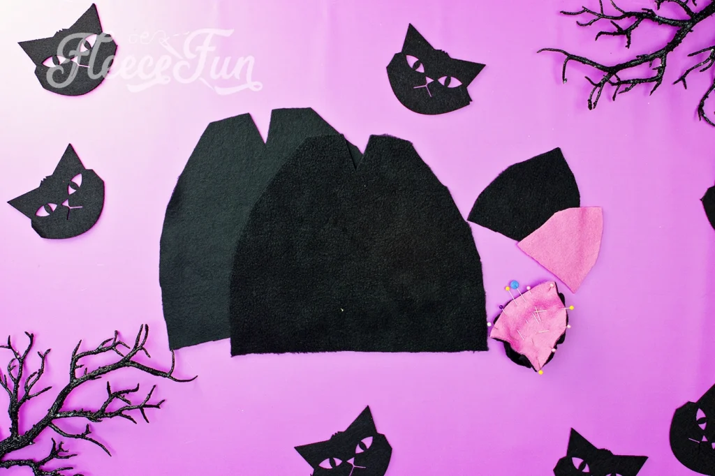How to make a fleece hat with cat ears all the pieces that need to be cut out from the free pattern.